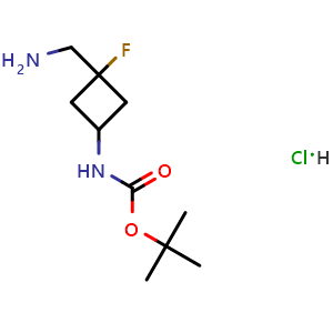 Chemical structure of tert-Butyl N-[3-(aminomethyl)-3-fluoro-cyclobutyl]carbamate hydrochloride , AChemBlock AD282641