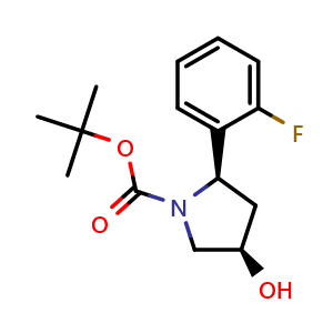 Chemical structure of tert-Butyl (2R,4R)-2-(2-fluorophenyl)-4-hydroxy-pyrrolidine-1-carboxylate , AChemBlock AD282642
