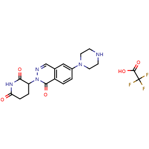 Chemical structure of 3-(1-Oxo-6-piperazin-1-yl-phthalazin-2-yl)piperidine-2,6-dione 2,2,2-trifluoroacetic acid , AChemBlock AD282644