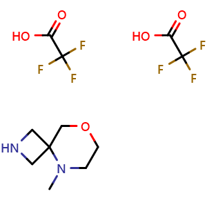 Chemical structure of 5-Methyl-8-oxa-2,5-diazaspiro[3.5]nonane bis(2,2,2-trifluoroacetic acid) , AChemBlock AD282652
