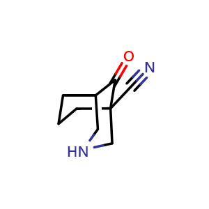 Chemical structure of 9-Oxo-3-azabicyclo[3.3.1]nonane-1-carbonitrile hydrate hydrochloride , AChemBlock AD282654