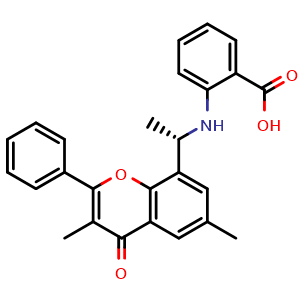 Chemical structure of 2-[[(1S)-1-(3,6-Dimethyl-4-oxo-2-phenyl-chromen-8-yl)ethyl]amino]benzoic acid , AChemBlock AD282656