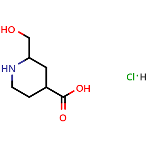 Chemical structure of 2-(Hydroxymethyl)piperidine-4-carboxylic acid hydrochloride , AChemBlock AD282661