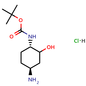 Chemical structure of rel tert-butyl N-[(1S,4S)-4-amino-2-hydroxy-cyclohexyl]carbamate hydrochloride , AChemBlock AD282671