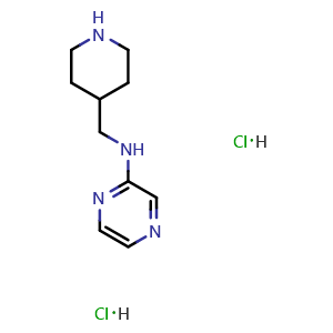 Chemical structure of N-(4-Piperidylmethyl)pyrazin-2-amine dihydrochloride , AChemBlock AD282672