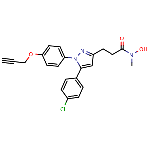 Chemical structure of 3-[5-(4-Chlorophenyl)-1-(4-prop-2-ynoxyphenyl)pyrazol-3-yl]-N-hydroxy-N-methyl-propanamide , AChemBlock AD282678