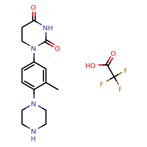 Chemical structure of 1-(3-methyl-4-piperazin-1-yl-phenyl)hexahydropyrimidine-2,4-dione 2,2,2-trifluoroacetic acid , AChemBlock AD282681