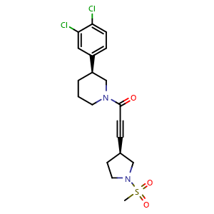 Chemical structure of 1-[(3S)-3-(3,4-Dichlorophenyl)-1-piperidyl]-3-[(3S)-1-methylsulfonylpyrrolidin-3-yl]prop-2-yn-1-one , AChemBlock AD282686