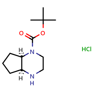 Chemical structure of tert-Butyl cis-1,2,3,4a,5,6,7,7a-octahydrocyclopenta[b]pyrazine-4-carboxylate hydrochloride , AChemBlock AD282694