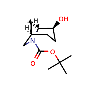 Chemical structure of tert-Butyl (1R,4S,5R)-4-hydroxy-6-azabicyclo[3.2.1]octane-6-carboxylate , AChemBlock AD282697