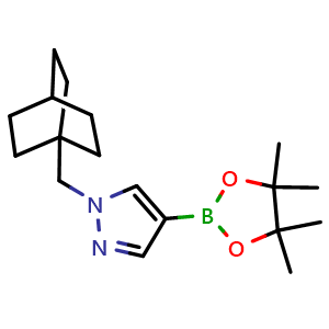Chemical structure of 1-({Bicyclo[2.2.2]octan-1-yl}methyl)-4-(tetramethyl-1,3,2-dioxaborolan-2-yl)-1H-pyrazole , AChemBlock AD282700