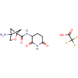 Chemical structure of 4-Amino-N-(2,6-dioxo-3-piperidyl)-2-oxabicyclo[2.1.1]hexane-1-carboxamide 2,2,2-trifluoroacetic acid , AChemBlock AD282714