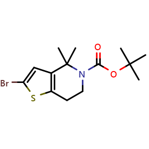 Chemical structure of tert-Butyl 2-bromo-4,4-dimethyl-6,7-dihydrothieno[3,2-c]pyridine-5-carboxylate , AChemBlock AD282720