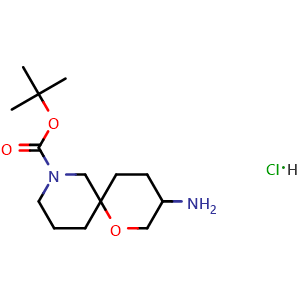 Chemical structure of tert-Butyl 3-amino-1-oxa-8-azaspiro[5.5]undecane-8-carboxylate hydrochloride , AChemBlock AD282723