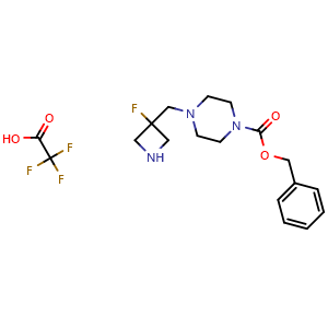 Chemical structure of Benzyl 4-[(3-fluoroazetidin-3-yl)methyl]piperazine-1-carboxylate 2,2,2-trifluoroacetic acid , AChemBlock AD282724
