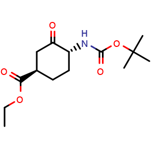 Chemical structure of Ethyl (1R,4R)-4-(tert-butoxycarbonylamino)-3-oxo-cyclohexanecarboxylate , AChemBlock AD282725
