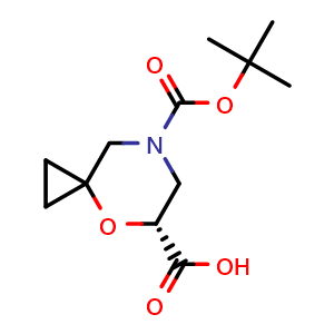 Chemical structure of (5R)-7-tert-Butoxycarbonyl-4-oxa-7-azaspiro[2.5]octane-5-carboxylic acid , AChemBlock AD282726