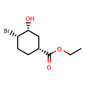 Chemical structure of Ethyl (1R,3R,4S)-4-bromo-3-hydroxy-cyclohexanecarboxylate , AChemBlock AD282727