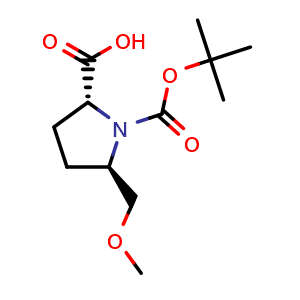Chemical structure of (2R,5R)-1-tert-Butoxycarbonyl-5-(methoxymethyl)pyrrolidine-2-carboxylic acid , AChemBlock AD282729
