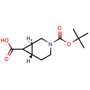 Chemical structure of trans-3-tert-Butoxycarbonyl-3-azabicyclo[4.1.0]heptane-7-carboxylic acid , AChemBlock AD282733