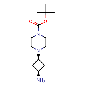 Chemical structure of cis-tert-Butyl 4-(3-aminocyclobutyl)piperazine-1-carboxylate , AChemBlock AD282735