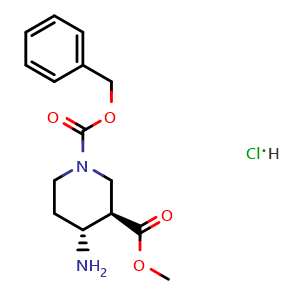 Chemical structure of O1-Benzyl O3-methyl (3R,4R)-4-aminopiperidine-1,3-dicarboxylate hydrochloride , AChemBlock AD282737
