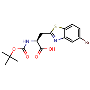 Chemical structure of (2S)-3-(5-Bromo-1,3-benzothiazol-2-yl)-2-(tert-butoxycarbonylamino)propanoic acid , AChemBlock AD282741