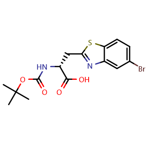 Chemical structure of (2R)-3-(5-Bromo-1,3-benzothiazol-2-yl)-2-(tert-butoxycarbonylamino)propanoic acid , AChemBlock AD282742