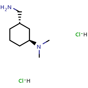 Chemical structure of (1S,3S)-3-(Aminomethyl)-N,N-dimethyl-cyclohexanamine dihydrochloride , AChemBlock AD282753