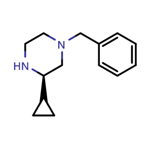 Chemical structure of (3R)-1-Benzyl-3-cyclopropyl-piperazine , AChemBlock AD282757