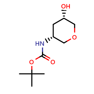 Chemical structure of tert-Butyl N-[cis-5-hydroxytetrahydropyran-3-yl]carbamate , AChemBlock AD282758