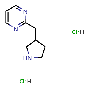Chemical structure of 2-(Pyrrolidin-3-ylmethyl)pyrimidine dihydrochloride , AChemBlock AD282760