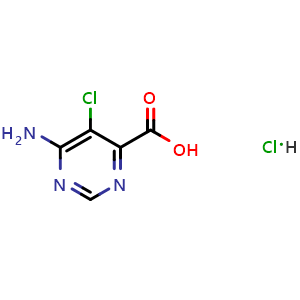 Chemical structure of 6-Amino-5-chloro-pyrimidine-4-carboxylic acid hydrochloride , AChemBlock AD282763