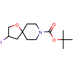 Chemical structure of tert-Butyl 3-iodo-1-oxa-8-azaspiro[4.5]decane-8-carboxylate , AChemBlock AD282770