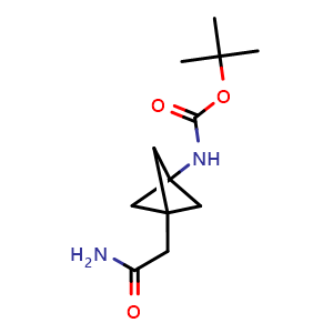 Chemical structure of tert-Butyl (3-(2-amino-2-oxoethyl)bicyclo[1.1.1]pentan-1-yl)carbamate , AChemBlock AD282776