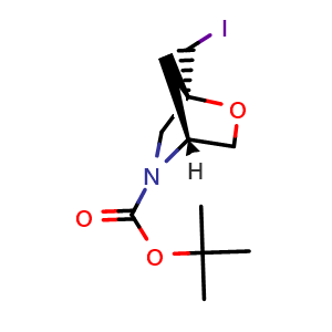 Chemical structure of tert-Butyl (1R,4R)-1-(iodomethyl)-2-oxa-5-azabicyclo[2.2.1]heptane-5-carboxylate , AChemBlock AD282779