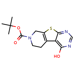 Chemical structure of 2-Methylpropan-2-yl 4-hydroxy-5,6,7,8-tetrahydropyrido[4',3':4,5]thieno[2,3-d]pyrimidine-7-carboxylate , AChemBlock AD282787