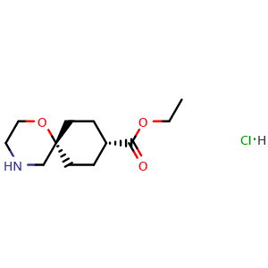 Chemical structure of Ethyl (6s,9s)-4-aza-1-oxaspiro[5.5]undecane-9-carboxylate hydrochloride , AChemBlock AD282794