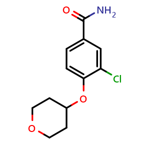 Chemical structure of 3-Chloro-4-((tetrahydro-2H-pyran-4-yl)oxy)benzamide , AChemBlock AD282795
