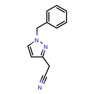 Chemical structure of 2-(1-Benzyl-3-pyrazolyl)acetonitrile , AChemBlock AD282797