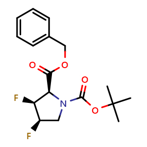 Chemical structure of Benzyl (2R,3S,4R)-1-Boc-3,4-difluoropyrrolidine-2-carboxylate , AChemBlock AD282799