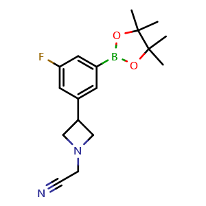 Chemical structure of 3-[1-(Cyanomethyl)azetidin-3-yl]-5-fluorophenylboronic acid pinacol ester , AChemBlock AD282824