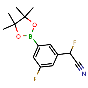 Chemical structure of 3-(Cyanofluoromethyl)-5-fluorophenylboronic acid pinacol ester , AChemBlock AD282826