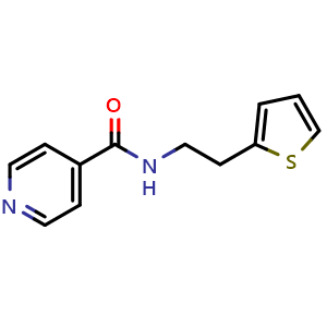 Chemical structure of N-(2-(Thiophen-2-yl)ethyl)isonicotinamide , CAS 1180586-87-1, AChemBlock AD282845