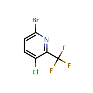 Chemical structure of 6-Bromo-3-chloro-2-(trifluoromethyl)pyridine , CAS 1211536-90-1, AChemBlock AD282848