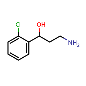 Chemical structure of 3-Amino-1-(2-chlorophenyl)propan-1-ol , CAS 1225522-13-3, AChemBlock AD282850