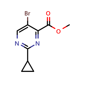 Chemical structure of Methyl 5-bromo-2-cyclopropylpyrimidine-4-carboxylate , CAS 1250443-89-0, AChemBlock AD282853