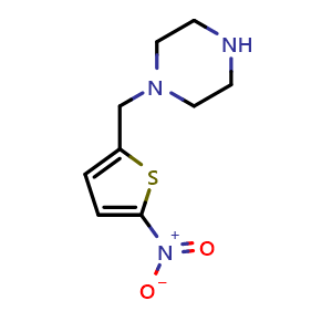 Chemical structure of 1-(5-Nitrothiophen-2-yl)methylpiperazine , CAS 1510150-66-9, AChemBlock AD282863