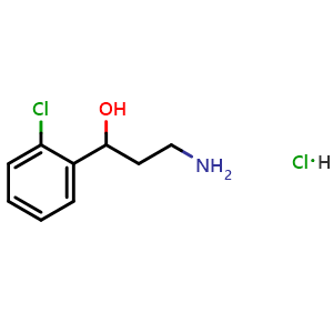 Chemical structure of 3-Amino-1-(2-chloro-phenyl)-propan-1-ol hydrochloride , CAS 1513866-14-2, AChemBlock AD282864
