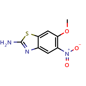 Chemical structure of 6-Methoxy-5-nitrobenzo[d]thiazol-2-amine , CAS 1071346-87-6, AChemBlock AD282947